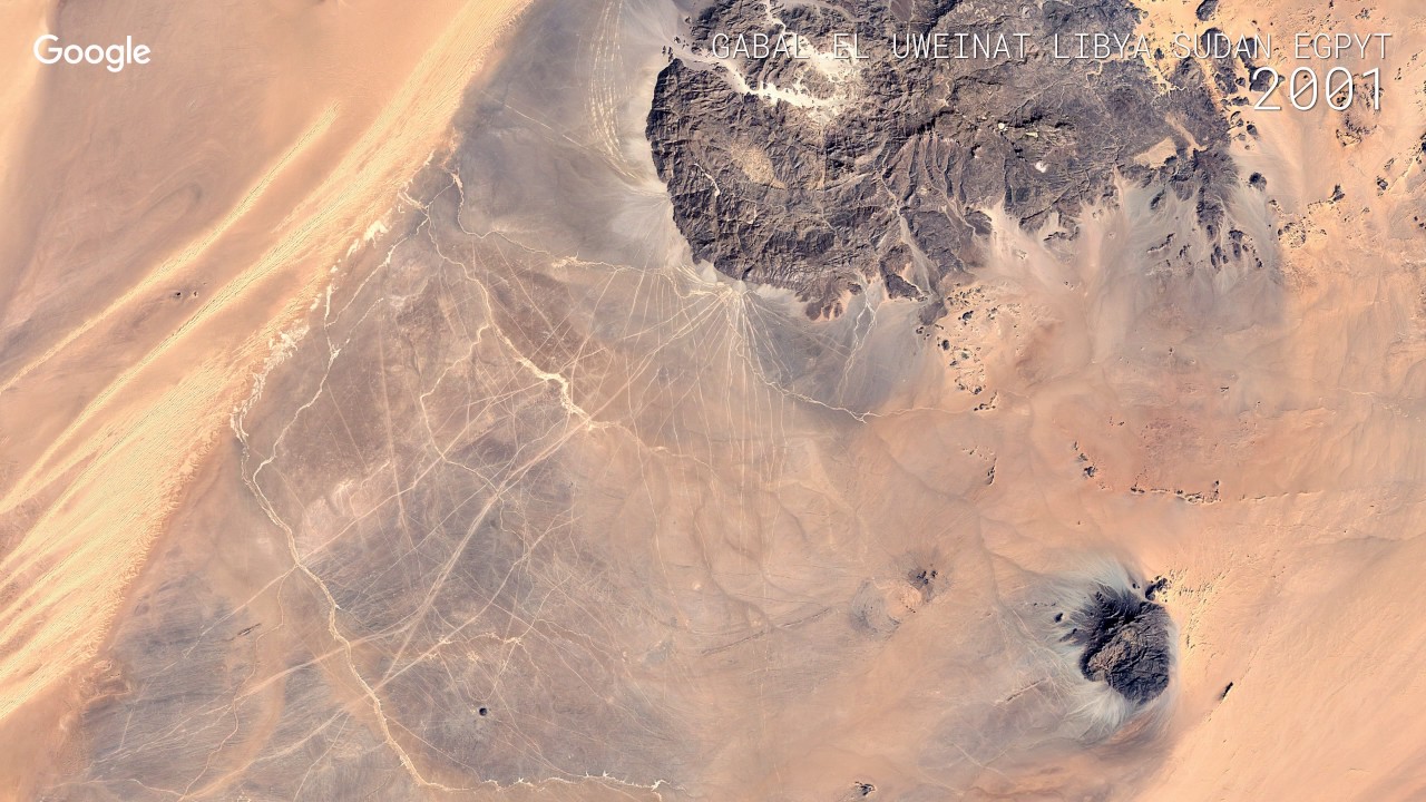 Google Timelapse: Gabal El Uweinat, Libya Sudan Egpyt