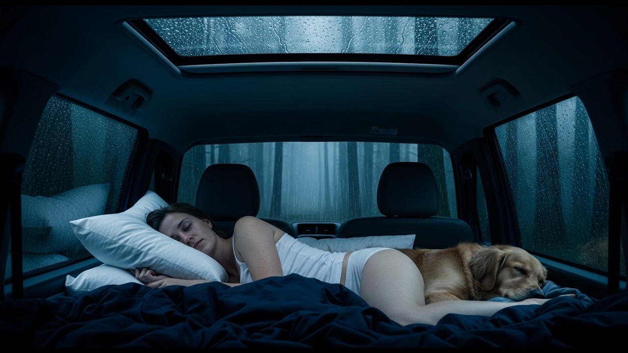 Relaxing Rain on Car Roof ASMR ⛈️ Sleeping in SUV with Dog 🚙
