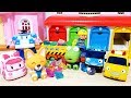 Tayo the little bus garage Cars and Poli car toys with surprise eggs play