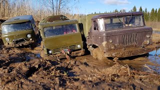 RUSSIAN TRUCKS ON OFF-ROAD. A lot of dirt. OFFroad 4x4. Shishiga, KamAZ, UAZ Loaf