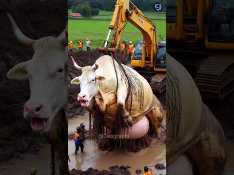 Heavyweight cow fell into huge mud rescue by farmers #humanity #animals #cow #rescueanimals