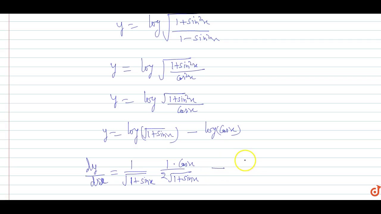 If Y Log Sqrt 1 Sin 2x 1 Sin 2x Then Find Dy Dx Youtube