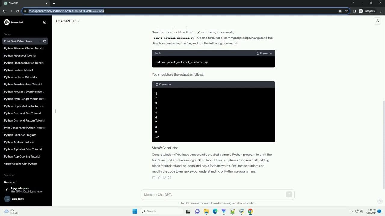 Python program to print first 10 natural numbers youtube
