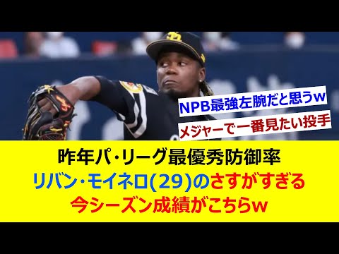昨年パ・リーグ最優秀防御率、リバン・モイネロ(29)のさすがすぎる今シーズン成績がこちらw【ネット反応集】