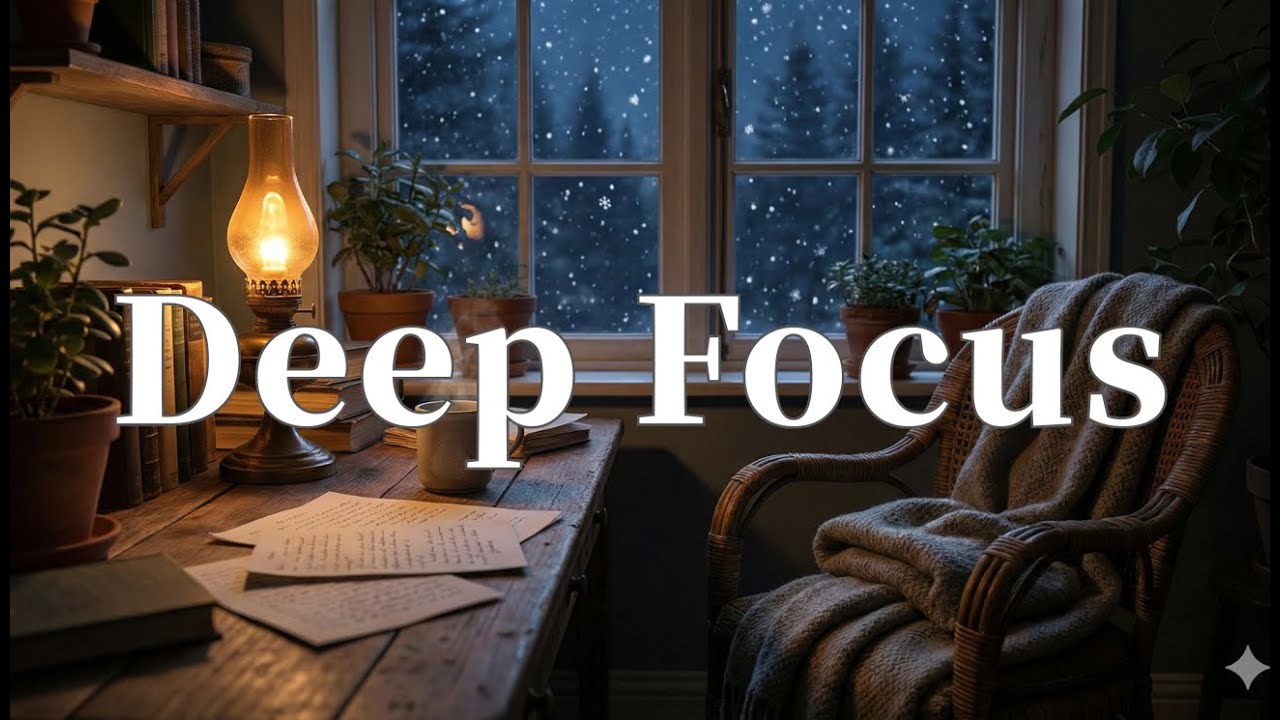 Snowy Night Focus ❄️ Cozy Winter Study Ambience (3 Hours) | Deep Work, Reading, Relax