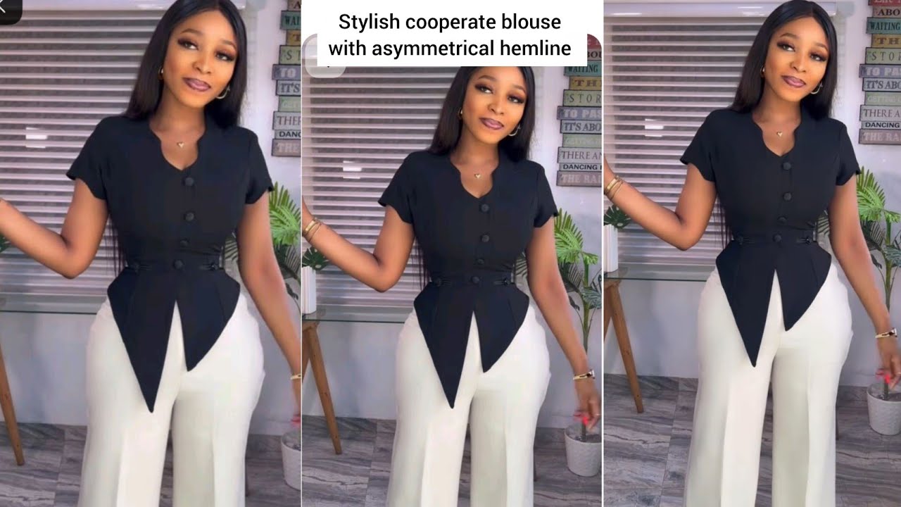 Как скроить стильную корпоративную блузку с асимметричным подолом