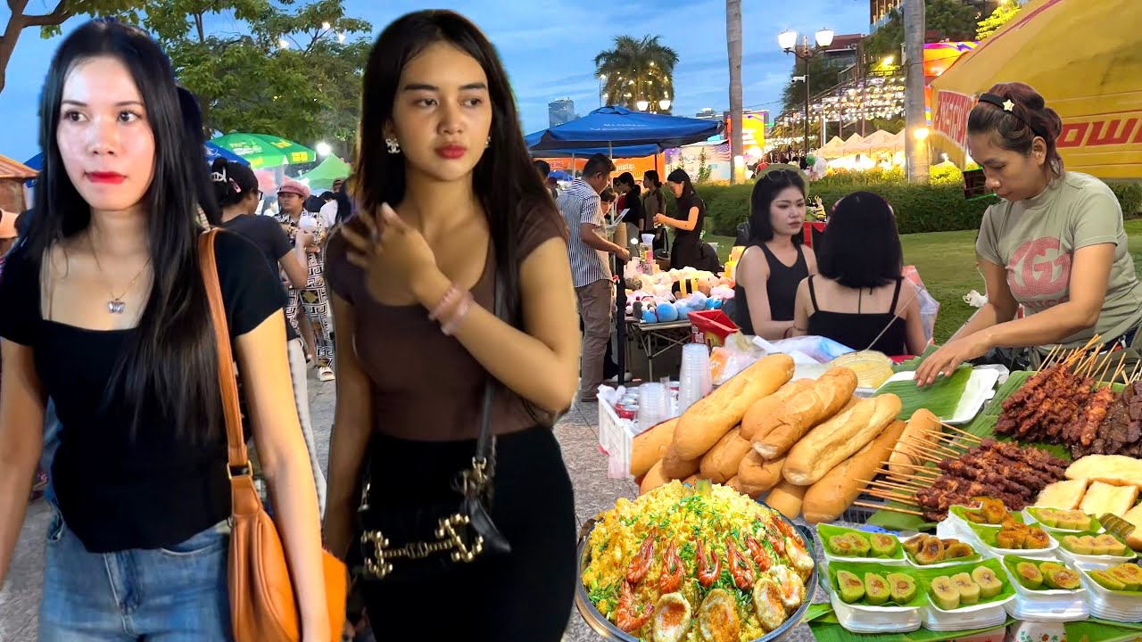 Amazing Hidden Place! Walking Tour in Cambodian STREET FOOD - Phnom Penh Riverside Food Market