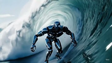 Surf Like a Cyborg: Humanoid Robot Rides the Waves! | AI Video Created with VEO 3 + Hailuo