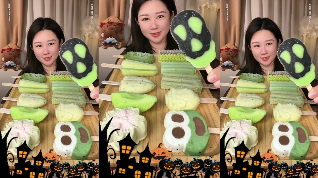 Asmr Mukbang Delicious Food Challenge | Green Ice Cream Party!