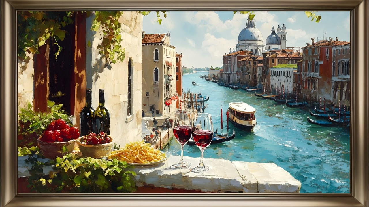 Romance In Italy Painting | Gold Frame TV Art | Art Screensaver for TV | 1 Scene - 1H ❤️🍷