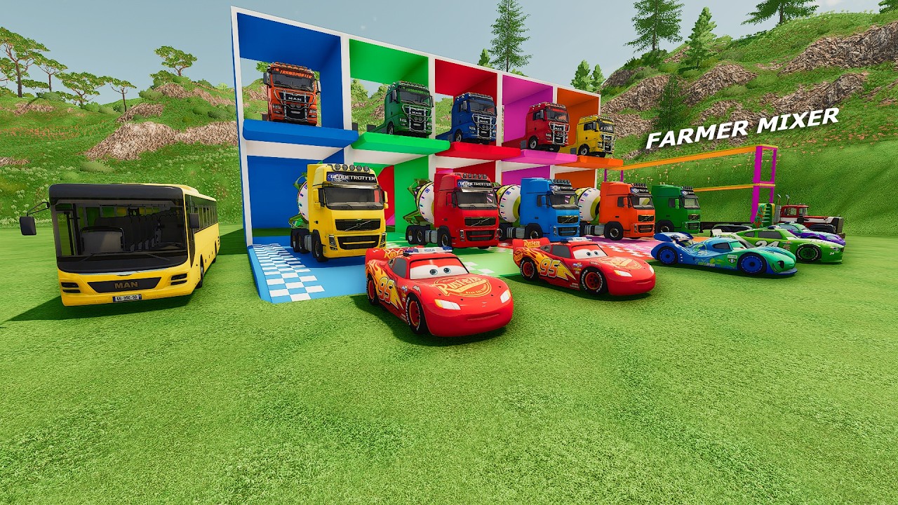 TRANSPORTING MIXER TRUCK, EXCAVATOR with Double Flatbed Trailer, MC QUEEN, VOLVO, SCANIA FS22 #03