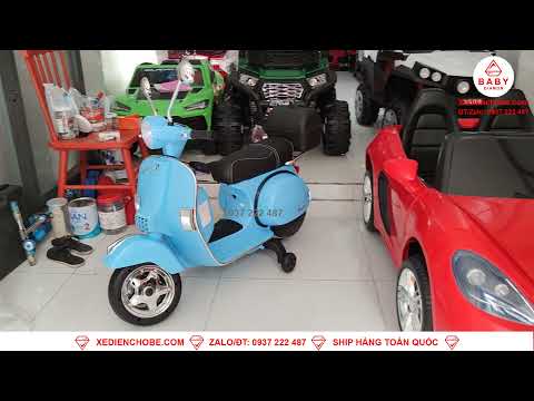 Video Xe máy điện cho bé Vespa PX 150 bản quyền màu xanh... - youtube