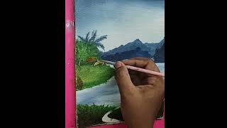 How to Draw Nature Scenery of Waterfall with mountain and @snmartgallery
