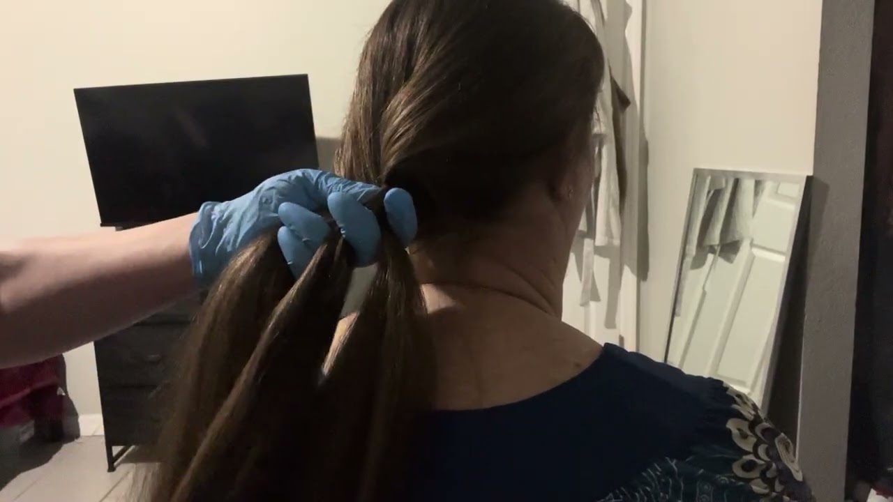 ASMR gloves & hair play, braiding (soft spoken to whisper) sorry for the background noise! 