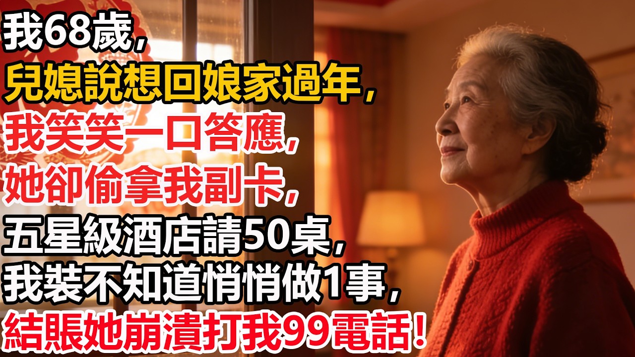 我68歲，兒媳說想回娘家過年，我笑笑一口答應，她卻偷拿我副卡，五星級酒店請50桌，我裝不知道悄悄做1事，結賬她崩潰打我99電話！