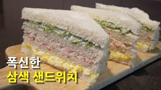 폭신폭신한 삼색 샌드위치🧀 맛있는 Vlog | 부드러운 샌드위치