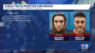North Carolina couple charged after child tests positive for drugs, deputies say
