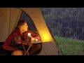 Solo camping in heavy rain with my dog  relaxing in the tent cosy night  asmr 