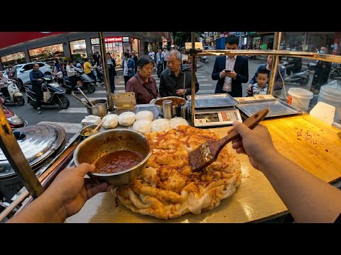 Chinese Street Food POV Giant Crispy Pancake Street Vendor