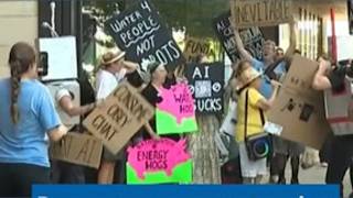 Demonstrators protest against data centers in Downtown Austin