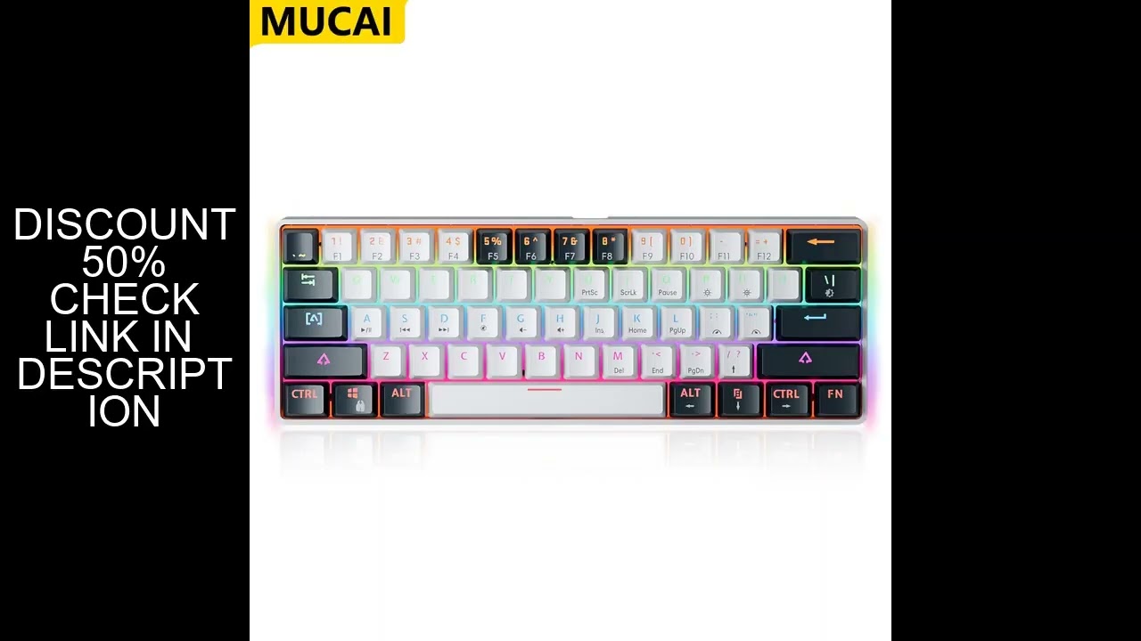 MUCAI MK61 USB Gaming Mechanical Keyboard Red Switch RGB Backlit Hot Swappable 61 Keys Wired Detacha
