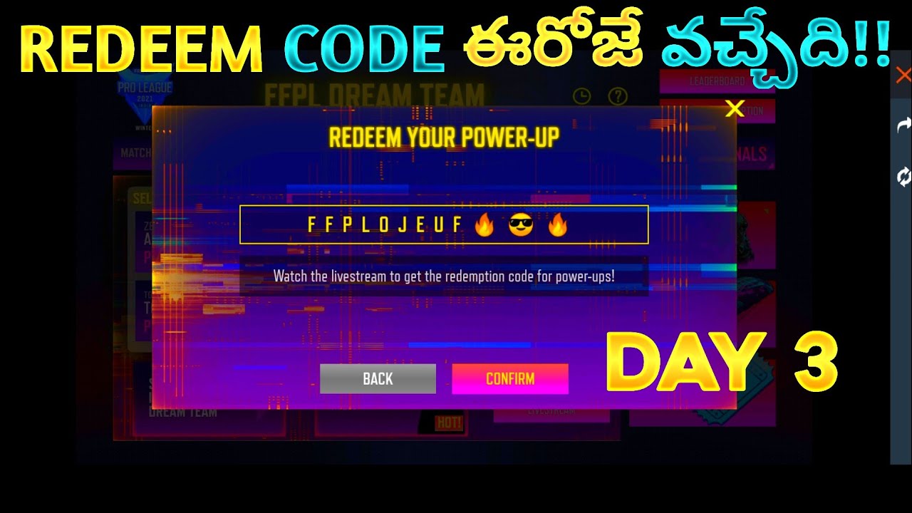 FFPl REDEEM CODE TODAY IN TELUGU | FFPl DAY 3 REDEEM CODE IN TELUGU | JANUARY 15 REDEEEM CODE TELUGU