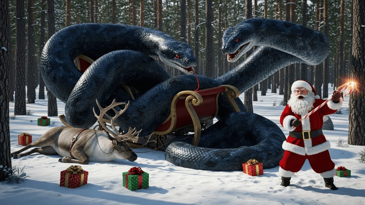 Christmas Chaos: Giant Python Strikes Santa’s Sleigh – Reindeer Rescue Mission Begins!