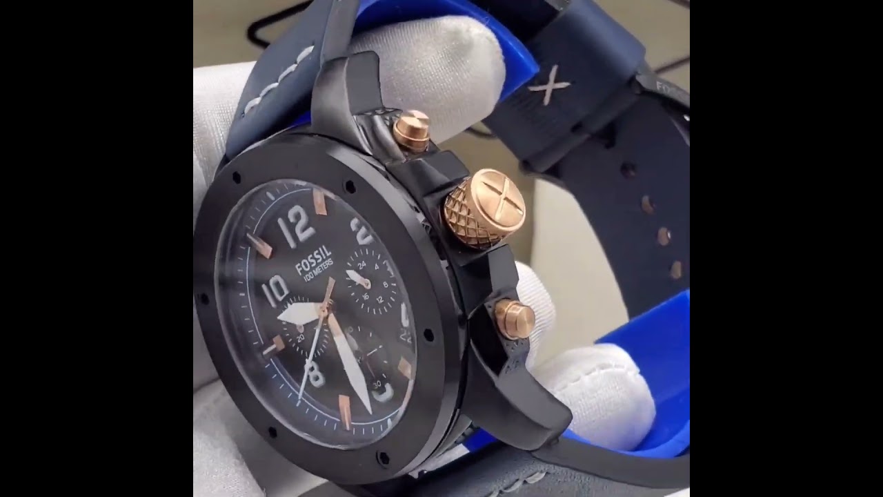 Fossil Men Blue Leather Chronograph Watch