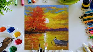 Sunset Painting | Sunset Painting Tutorial For Beginner ||Step By Step Beautiful Sunset Nature  #35