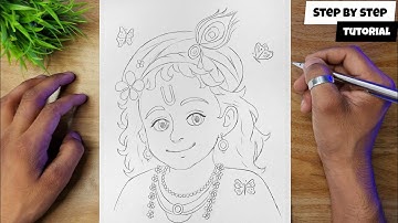 EASY Cute Little Krishna Ji Face Drawing Step By Step Tutorial @AjArts03