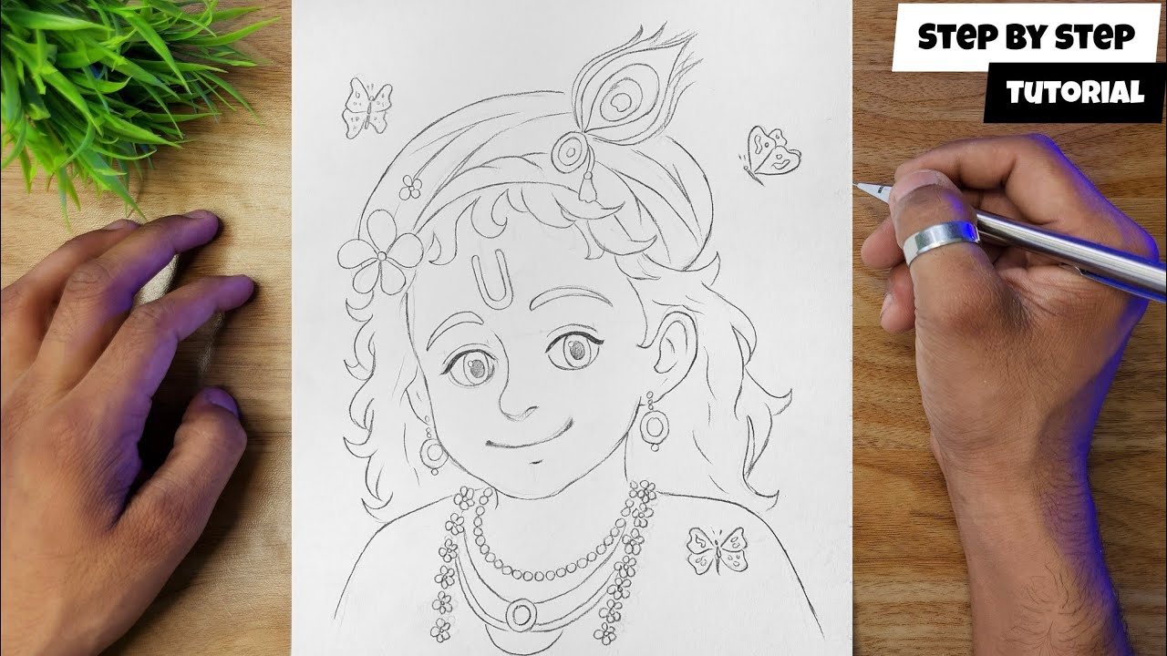EASY Cute Little Krishna Ji Face Drawing Step By Step Tutorial