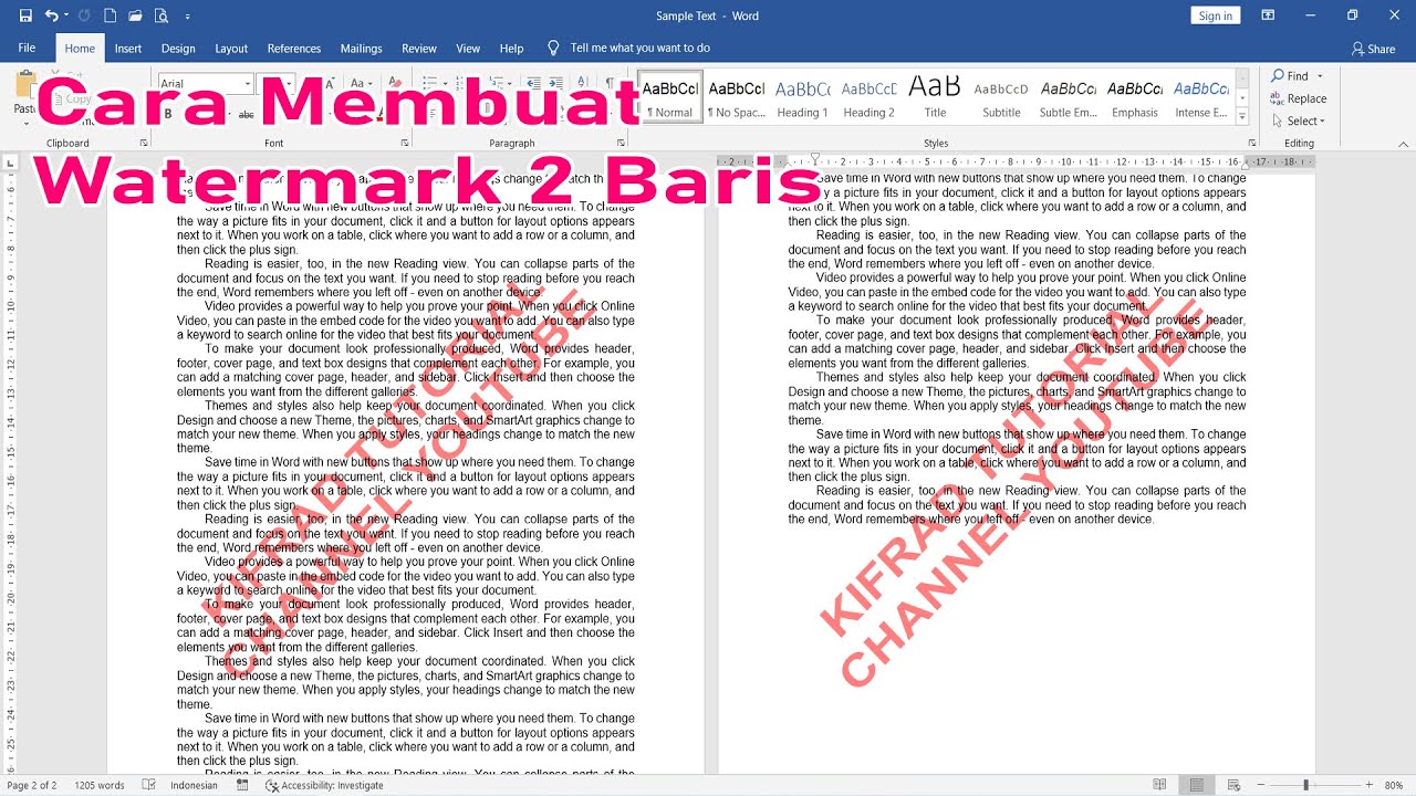 Cara Membuat Watermark 2 Baris di Word 