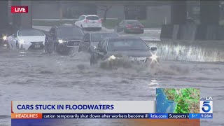 Rainwater floods 710 Freeway as determined motorists forge on