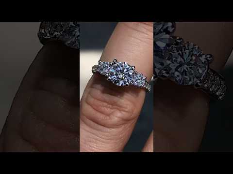 Petite Three-Stone Trellis Moissanite Engagement Ring ring video