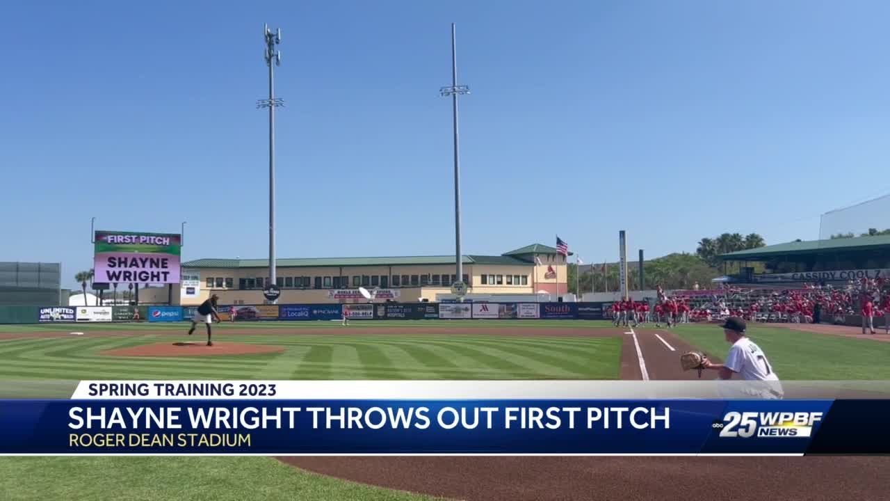 WPBF 25 Sports Director Shayne Wright throws first pitch at Roger Dean Stadium