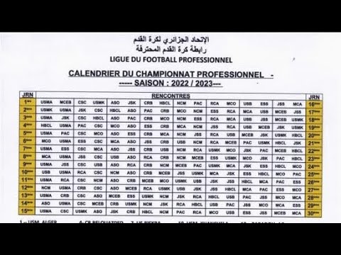 Calendrier du championnat Algérien de football ligue 1 saison  2022-2023, dévoilé par la ligue.??