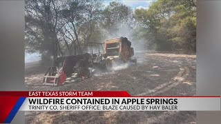 Wildfire starts after hay baler catches fire in Apple Springs