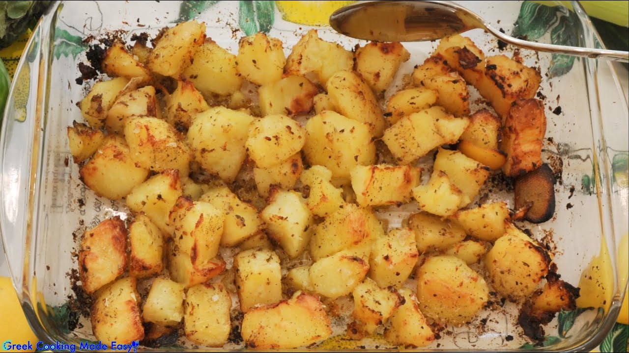 Greek Lemony, Perfectly Roasted, Cracked Potatoes - Τέλειες, Τραγανές, Λεμονάτες Πατάτες Φούρνου | Greek Cooking Made Easy