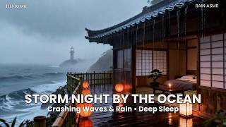 🔴 12 Hours Heavy Storm Rain by the Sea | Japanese Cliffside House & Lighthouse | Sleep | HD