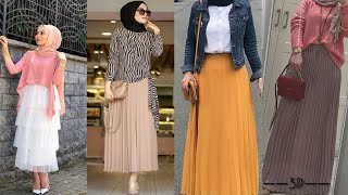 Skirt & top outfit ideas for hijab girls/ hijab style ideas/muslim modern wear/latest eid collection Resimi