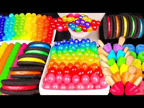 <strong>ASMR</strong> RAINBOW POPPING <strong>BOBA</strong> 레인보우 팝핑보바 MUSHROOM OREO DESSERTS 먹방 MUKBANG