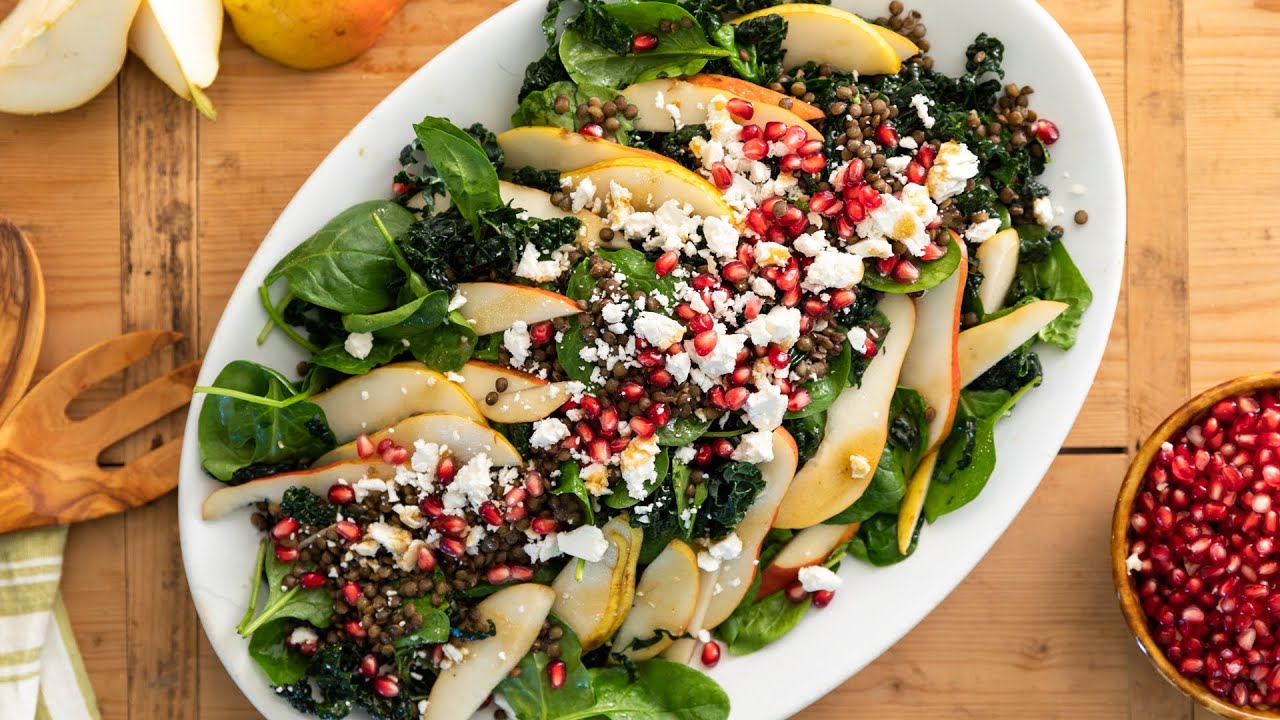 Hearty Kale Salad with Lentils and Pears