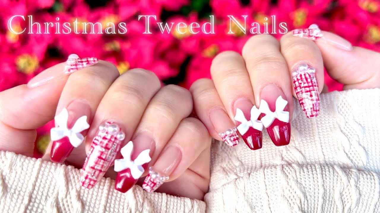 【セルフネイル】クリスマスツイードネイル🎄🎀/ツイードネイルのやり方/グラデーションネイルのやり方/ASMR/冬ネイル/クリスマスネイル/韓国ネイル/ワンホンネイル/ジェルネイル