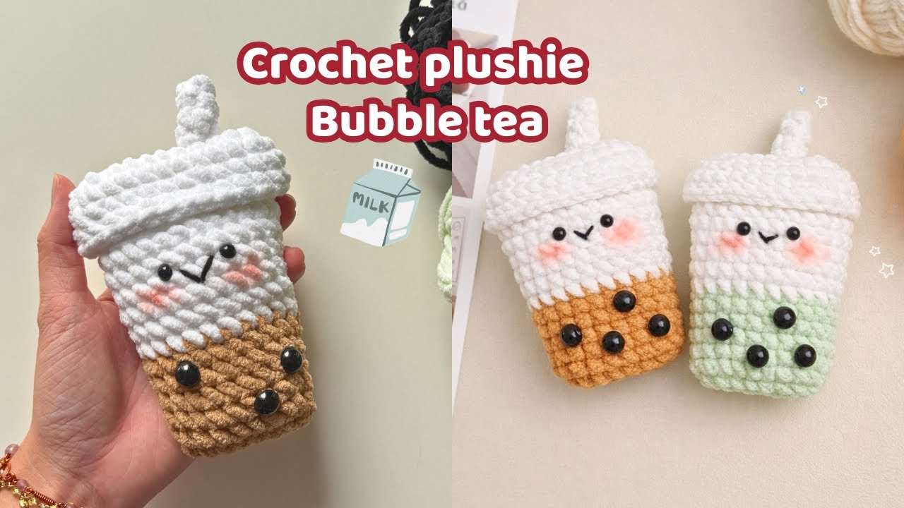 Брелок в виде миниатюрной плюшевой игрушки «Чай с пузырьками» 🧋 | Простой мастер-класс по вязанию...