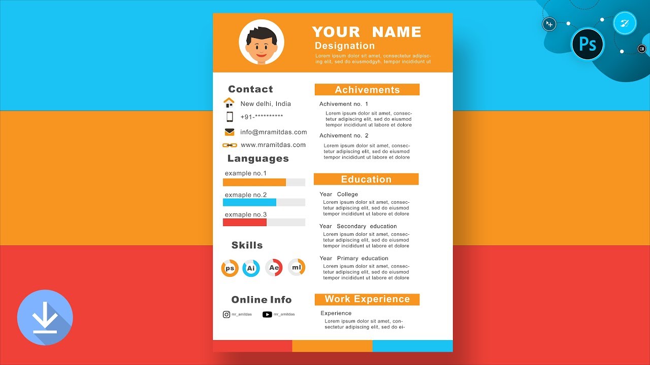 How to create a cv design in adobe photoshop (for freshers).
