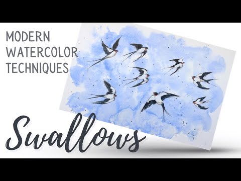 How to Paint Swallows on a Simple Background – Easy to Follow Real-Time Watercolor Swallow Tutorial