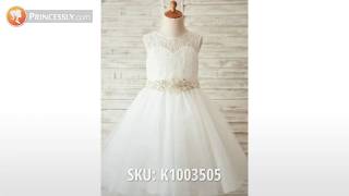 Princess Sweetheart Sheer Ivory Lace Tulle Flower Girl Dresses | Princessly Dresses