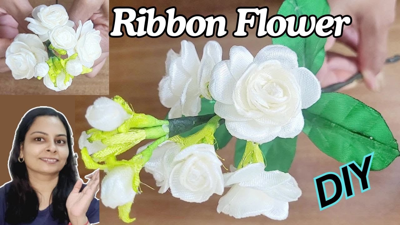 DIY Handmade Satin Ribbon Flower | Thai Jasmine flower making | Fabric Ribbon Jasmine 