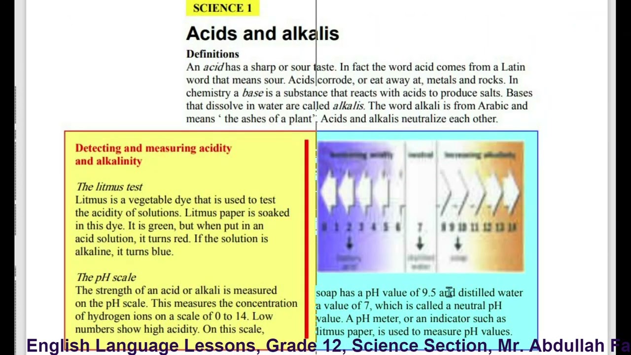 (Science 1: Acids and Alkalis) شرح دروس اللغة الإنجليزية للصف الثالث الثانوي- اليمن