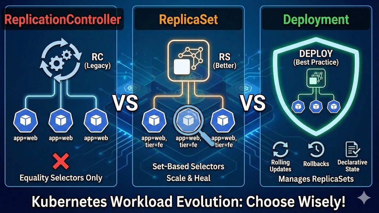 Replication Controller vs ReplicaSet vs Deployment - YouTube